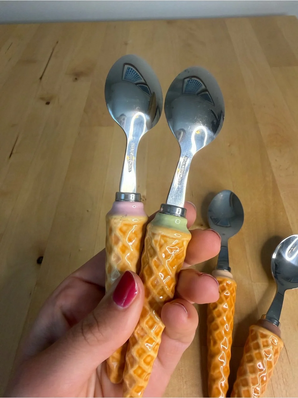 Ice Cream Cone Handle Dessert Spoons - Set of 4